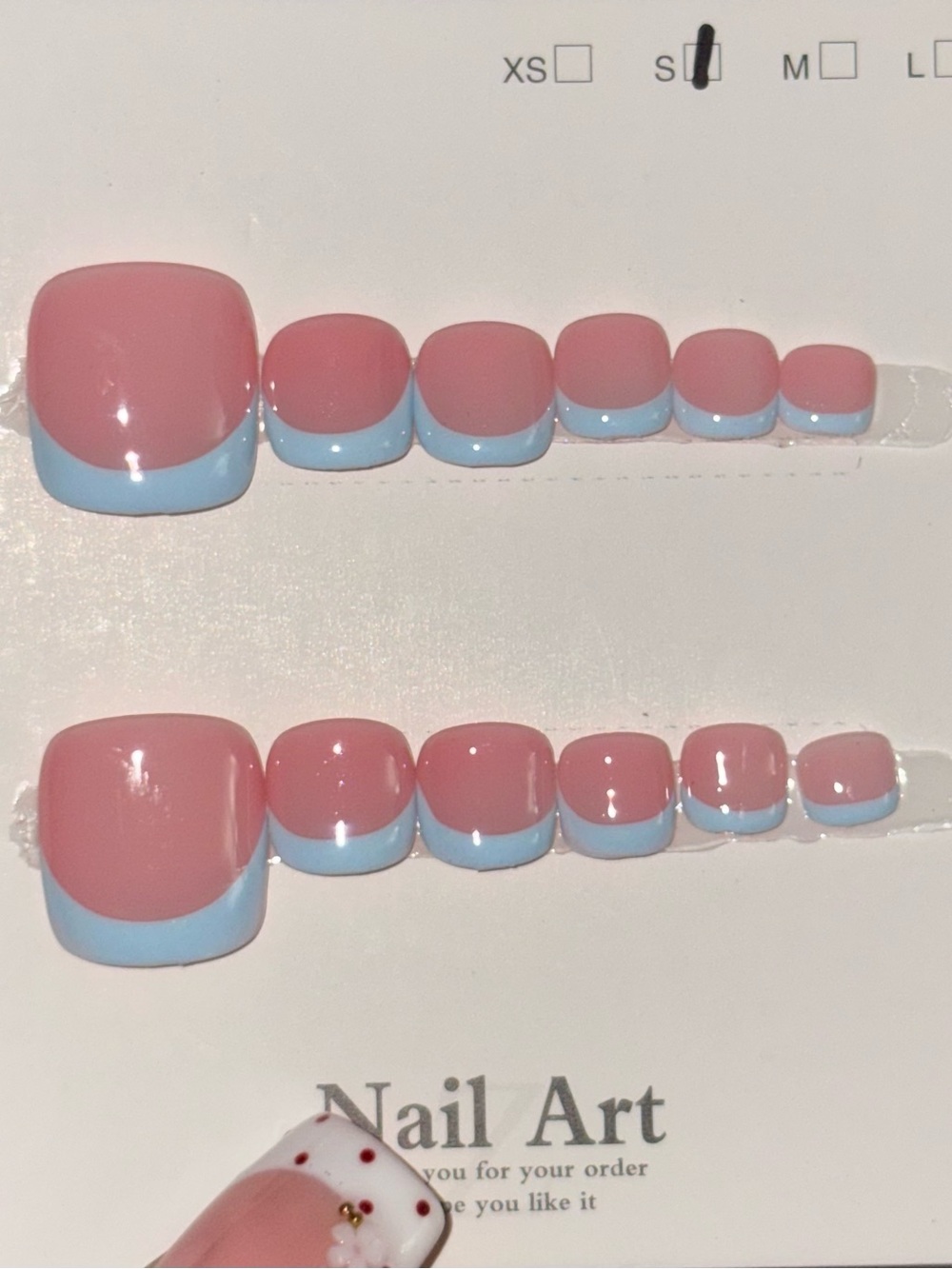 Pink and Light Blue Press-On Toe Nails - Nail Art